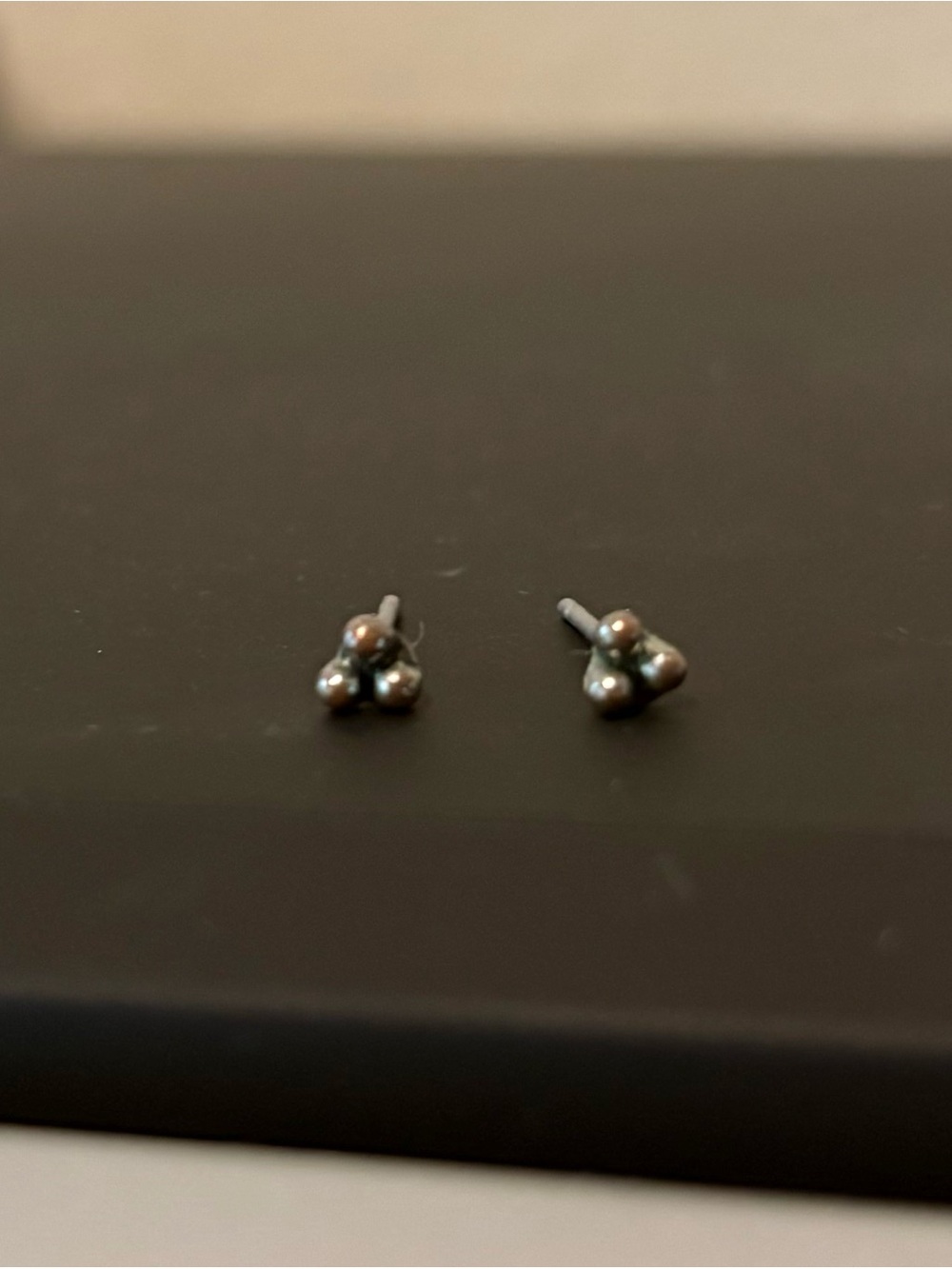 Tiny  Silver Triple Ball Stud Earrings: Geometric Jewelry